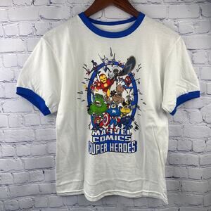 NWOT Disney Parks Marvel Comics Super Heroes Ringer Tee Junior Medium
